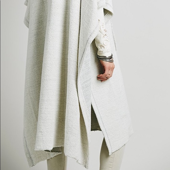 FREE PEOPLE • New Oh You Fancy Poncho M/L Heather Grey Cotton Beach Pullover - Picture 6 of 9
